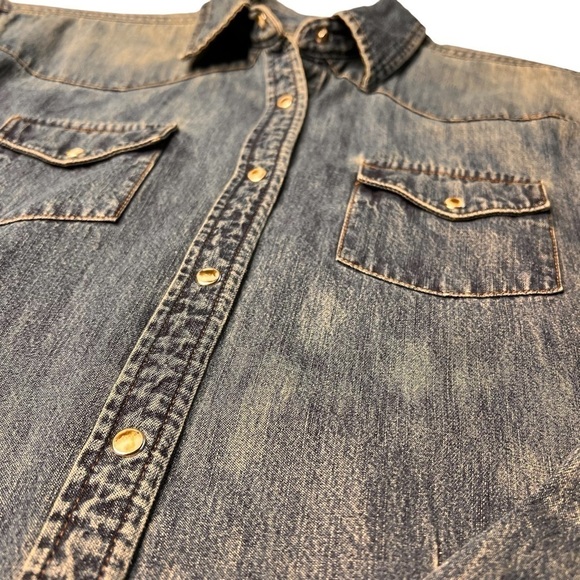 WRANGLER BLUES Distressed Denim Snap Button Long Sleeve Shirt Women's Size S - Picture 5 of 16